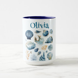 Blue Seashells Summer Mug Custom Name