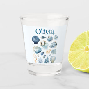 Blue Seashells Summer Shot Glass Custom Name