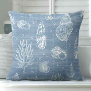 Blue Seashells Throw Pillow