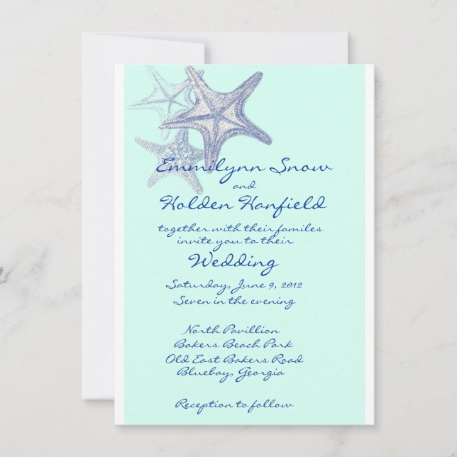 blue seastar wedding invitation (Front)