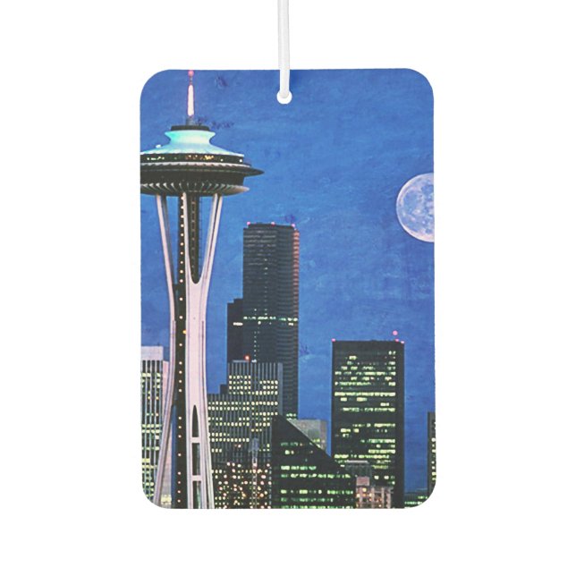 Blue Seattle Downtown Skyline Car Air Freshener (Front)
