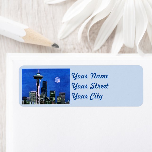 Blue Seattle Skyline Return Address Label (Insitu)