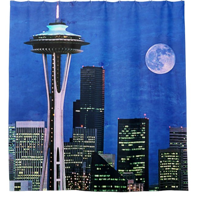 Blue Seattle Skyline Shower Curtain (Front)