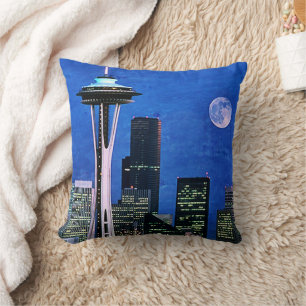 Blue Seattle Skyline Shower Curtain Cushion