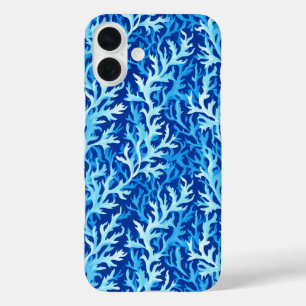 Blue Seaweed Coastal Textile Pattern iPhone 16 Plus Case