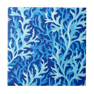 Blue Seaweed Coastal Textile Pattern Ceramic Tile