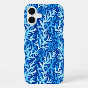 Blue Seaweed Coastal Textile Pattern iPhone 16 Plus Case
