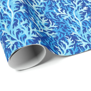 Blue Seaweed Coastal Textile Pattern Wrapping Paper