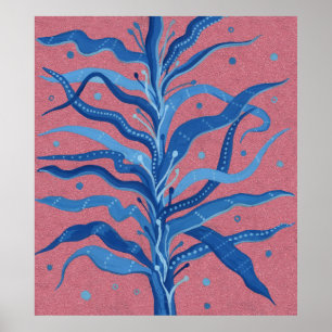 Blue Seaweed Rose Taupe Underwater Absract Floral Poster