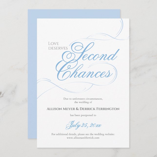Blue Second Chances Wedding Postponement Invitation (Front/Back)