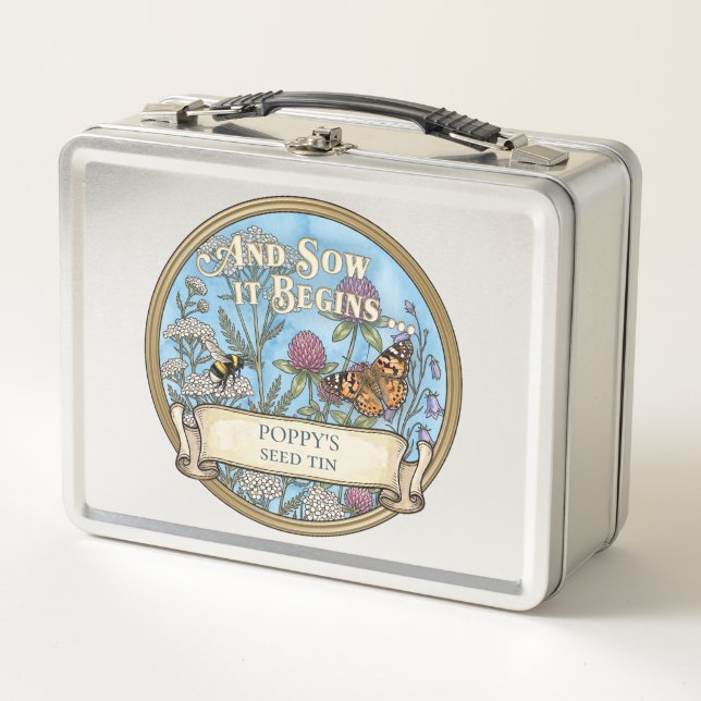Blue Seed Storage Tin – Custom Garden Box (Front)