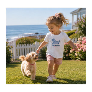 Blue Seersucker Smiling Dog Silhouette Girl's Toddler T-Shirt