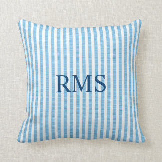 BLUE SEERSUCKER Stripe Pattern, Optional Monogram Cushion