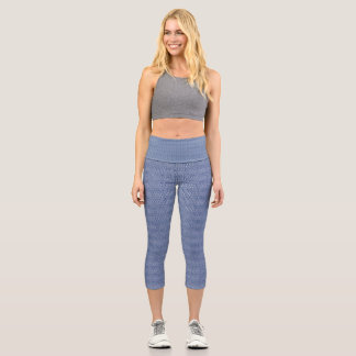 blue seigaiha pattern capri leggings