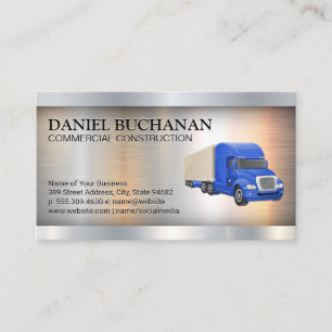 Blue Semi Truck Metallic Business Card