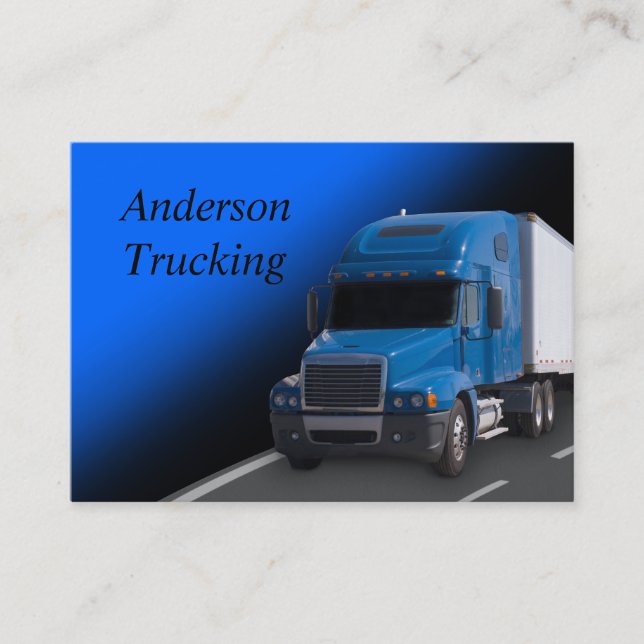 Blue Semi With Trailer, Business Card (Front)