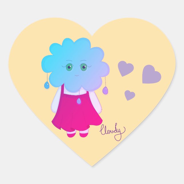 Blue Sensitive And Cloudy Cloudy Conceptual Art Heart Sticker (Front)