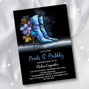 Blue Sequin Boots and Bubbly Bridal Shower Invitation