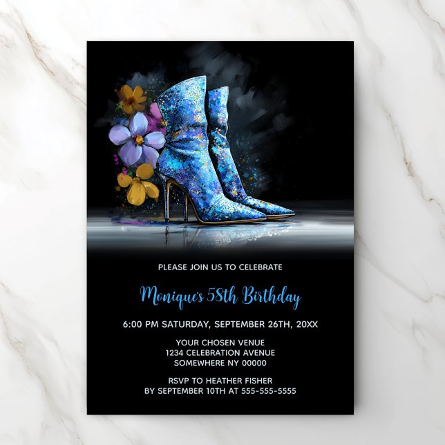 Blue Sequin Boots Any Age Birthday Party Invitation (Creator Uploaded)