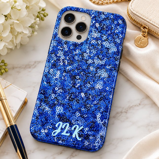 Blue Sequin Effect Monogram  Case-Mate iPhone Case (Creator Uploaded)