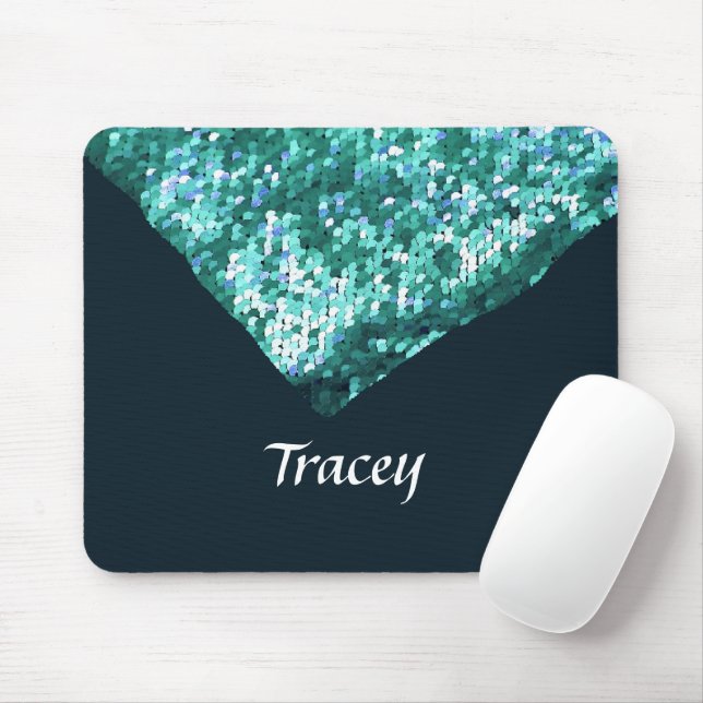 Blue sequins edge mouse pad (With Mouse)