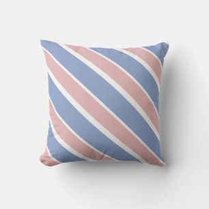 Blue Serenity and Rose Quartz Diagonal Stripes Cushion