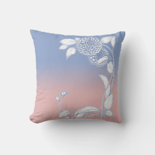 Blue Serenity and Rose Quartz Floral Cushion