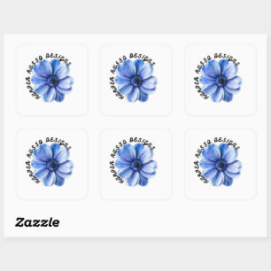 Blue Serenity Flower Art Square Sticker