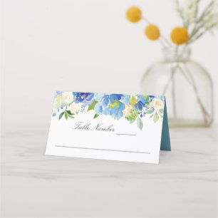 Blue Serenity Watercolor Floral Place Card