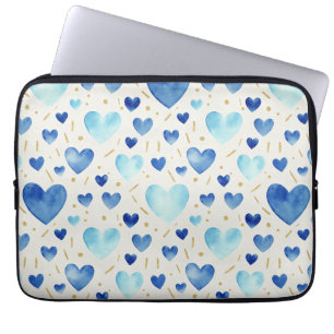 Blue Serenity Watercolor Hearts  Laptop Sleeve