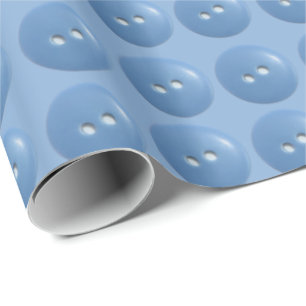 Blue Sewing Buttons on Blue Pattern Wrapping Paper