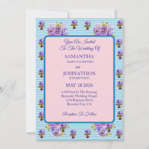 Blue Shabby Chic Flower Wedding Invitation