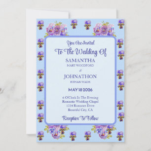 Blue Shabby Chic Flower Wedding Invitation