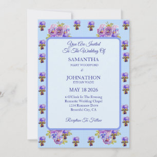 Blue Shabby Chic Flower Wedding Invitation