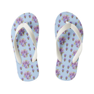 Blue Shabby Chic Pansy floral Flowers Beach Thongs