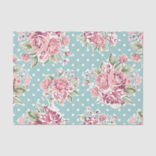 Blue ,shabby chic,polka dot white,floral pink,fun, tissue paper