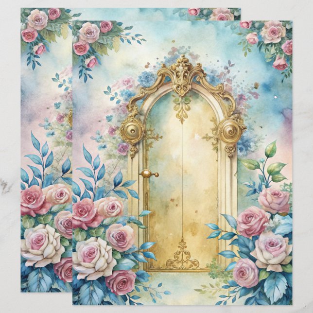 Blue Shabby Chic Scrapbook Paper  (Front/Back)