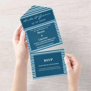 Blue Shade Stripes Luxury Wedding All In One Invitation