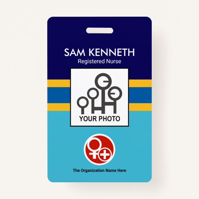 Blue Shade Yellow Stripe Company Photo Template ID ID Badge (Front)