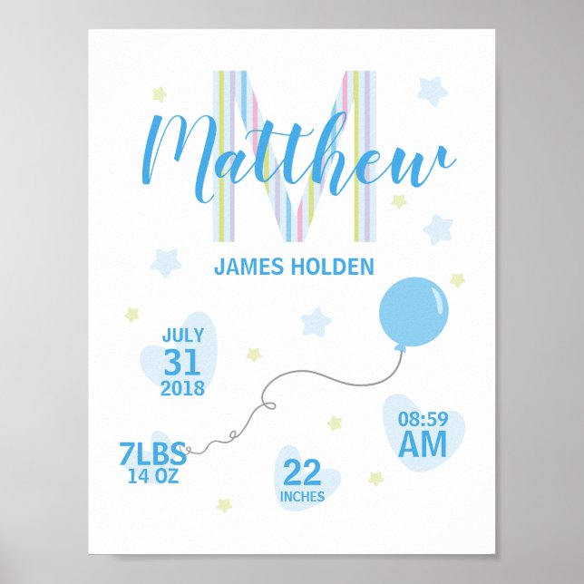 Blue Shades Birth Stat Design Poster (Front)