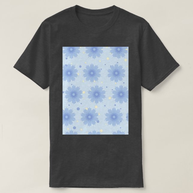Blue shades blend flowers with polka dot backgroun T-Shirt (Design Front)