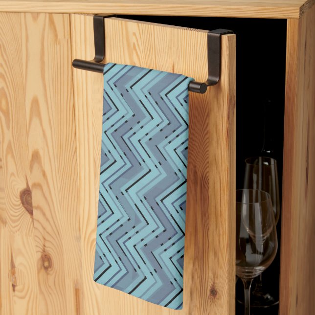 Blue shades chevron pattern tea towel (Thirds Fold)
