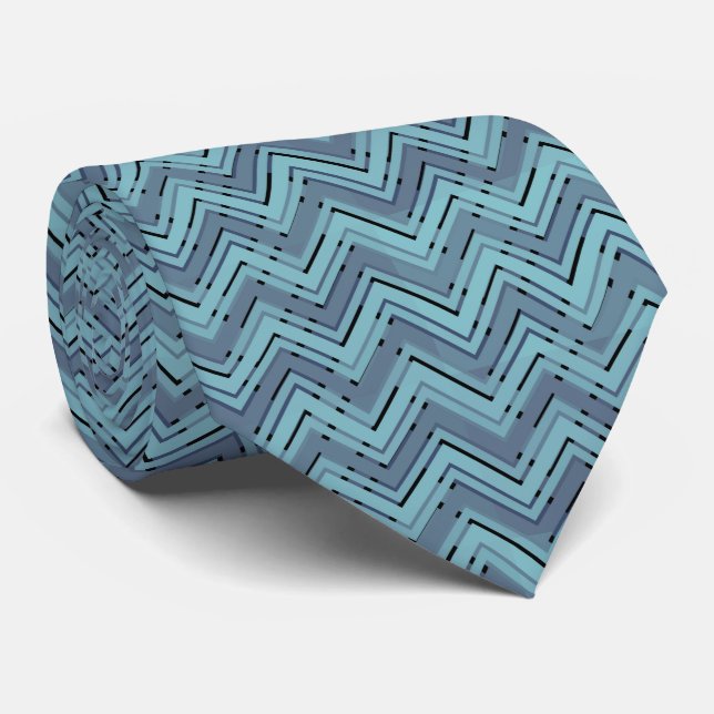 Blue shades chevron pattern tie (Rolled)