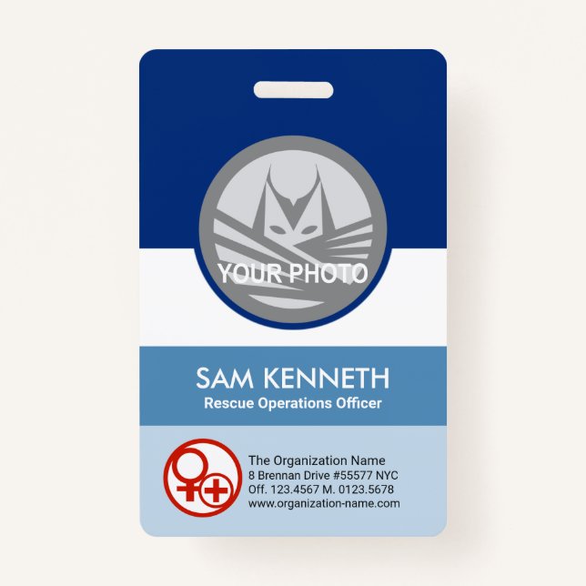 Blue Shades Column Round Photo Template Corporate ID Badge (Front)