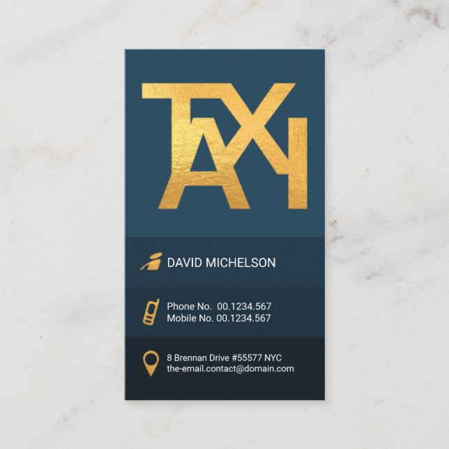 Blue Shades Columnar Gold Taxi Motif Cab Driver Business Card (Front)