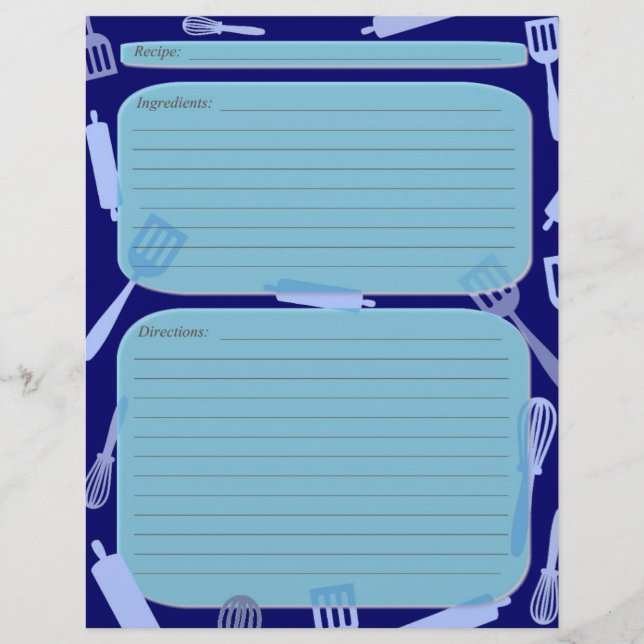 Blue shades cooking utensils recipe page (Front)