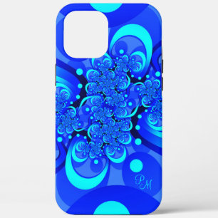 Blue Shades, Modern Abstract Fractal Art Initials iPhone 12 Pro Max Case