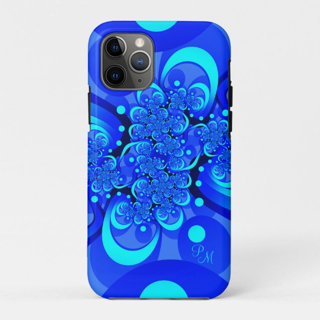 Blue Shades, Modern Abstract Fractal Art Initials Case-Mate iPhone Case (Back)