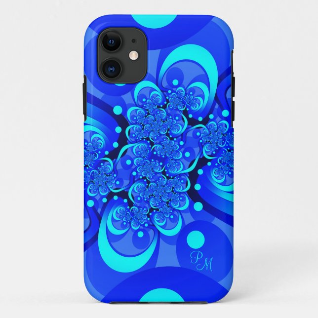 Blue Shades, Modern Abstract Fractal Art Initials Case-Mate iPhone Case (Back)