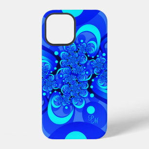 Blue Shades, Modern Abstract Fractal Art Initials iPhone 12 Case